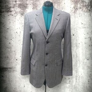 Jos A Bank Men's Sports  Coat Collection 40L Gray Blue Plaid 100% Wool Blazer